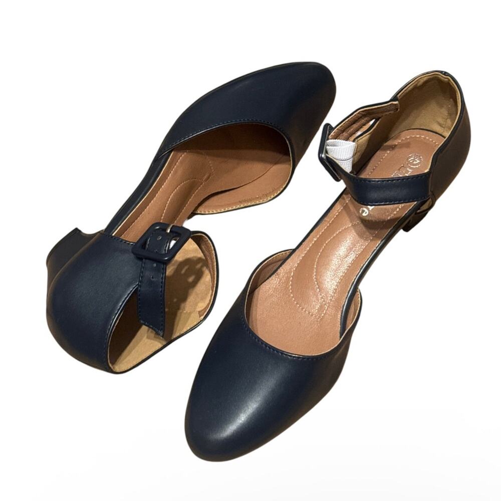 Enelauge Women’s Ankle Buckle Strap Low Block Chunky Heels Closed Toe Size 42